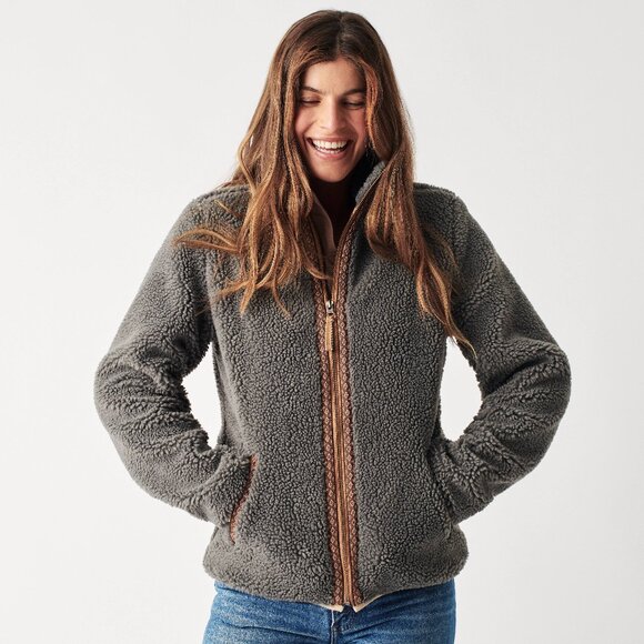 Faherty Jacket Womens Size XL Washed Black Ashbury High Pile Fleece Sherpa Aztec - Picture 1 of 14